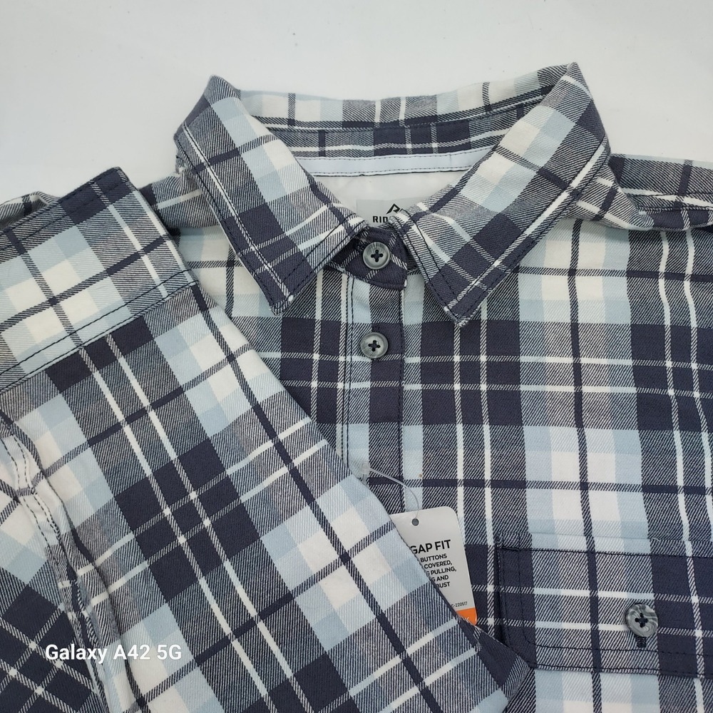 Ridgecut Toughwear Womens Blue Plaid Flex Long Sleeve Button Down Shirt RC11011